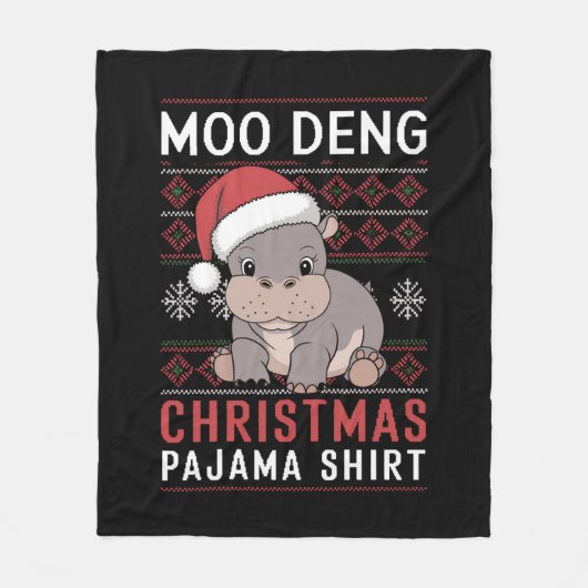 Moo Deng Christmas pyjama bijpassende familie Fleece Deken (Voorkant)