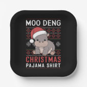 Moo Deng Christmas pyjama bijpassende familie Papieren Bordje (Voorkant)