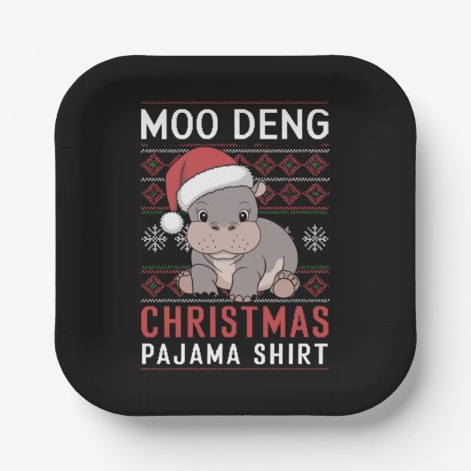 Moo Deng Christmas pyjama bijpassende familie Papieren Bordje (Voorkant)