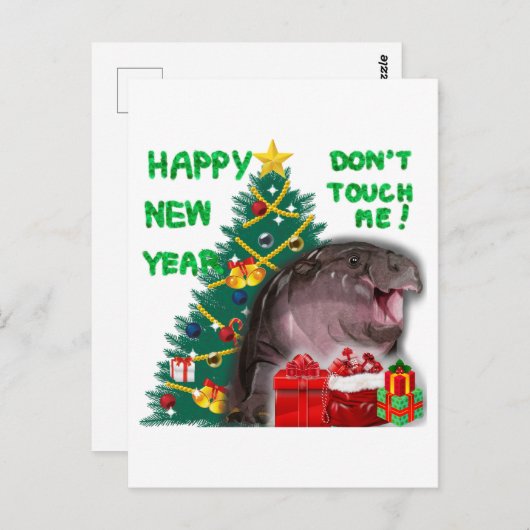 Moo Deng Hippo Christmas Briefkaart (Voorkant / Achterkant)