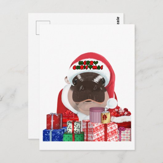 Moo Deng Hippo Christmas Briefkaart (Voorkant / Achterkant)