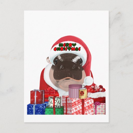 Moo Deng Hippo Christmas Briefkaart (Voorkant)