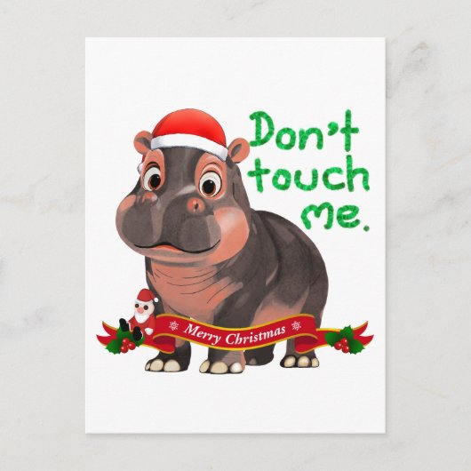 Moo Deng Hippo Christmas Briefkaart (Voorkant)