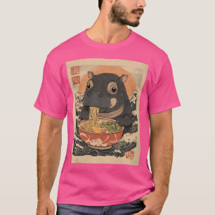 Moo Deng Hippo Eet Ramen Voor Japanse Stijl Fan KA T-shirt