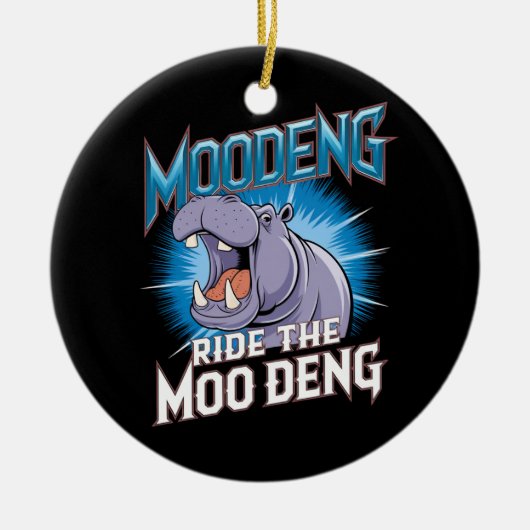 MOO DENG Hippo Ride The MOO DENG Keramisch Ornament (Voorkant)
