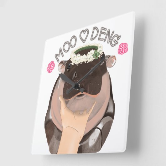 Moo Deng Hippo uit Thailand Vierkante Klok (Hoek)