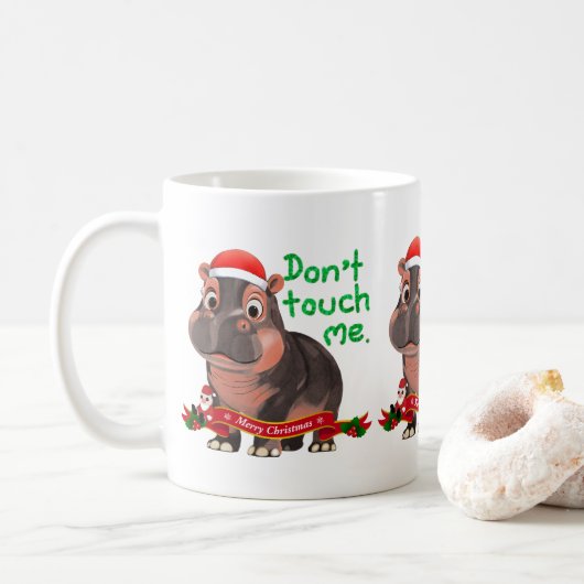 Moo Deng Hippo voor vrolijk kerstfeest Koffiemok (Met donut)