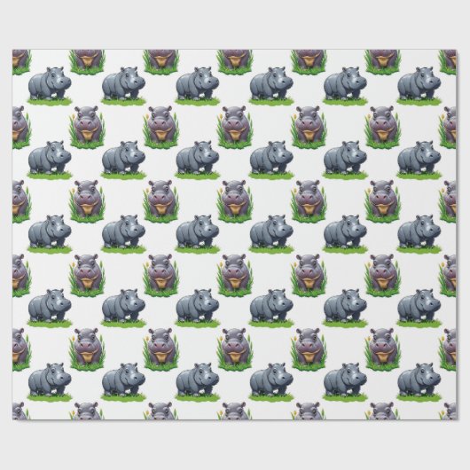 Moo Deng Hippopotamus Animal Pattern Design Cadeaupapier (Vlak)