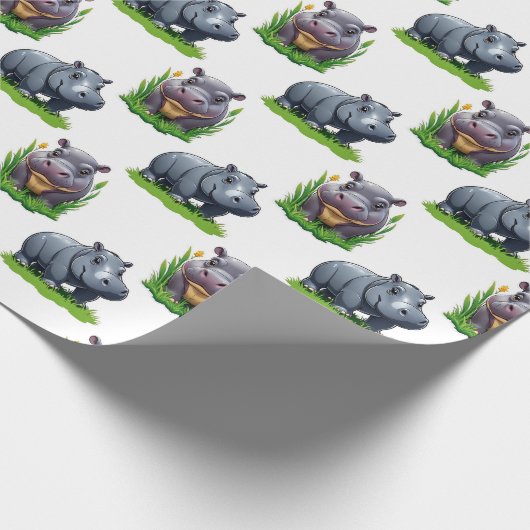 Moo Deng Hippopotamus Animal Pattern Design Cadeaupapier (Hoek)