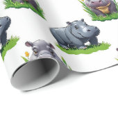Moo Deng Hippopotamus Animal Pattern Design Cadeaupapier (Rol Hoek)