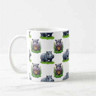 Moo Deng Hippopotamus Animal Pattern Design Koffiemok