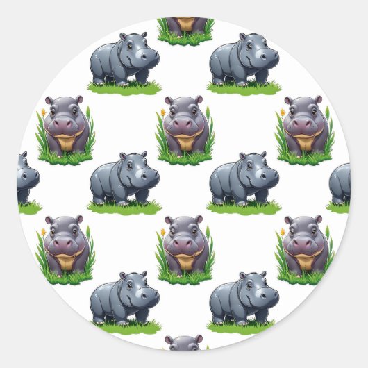 Moo Deng Hippopotamus Animal Pattern Design Ronde Sticker (Voorkant)