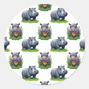 Moo Deng Hippopotamus Animal Pattern Design Ronde Sticker