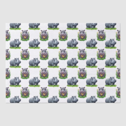 Moo Deng Hippopotamus Animal Pattern Design Tissuepapier (Voorkant)