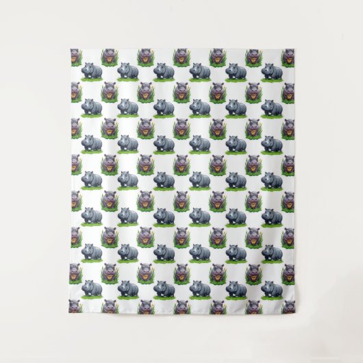 Moo Deng Hippopotamus Animal Pattern Design Wandkleed (Voorkant)