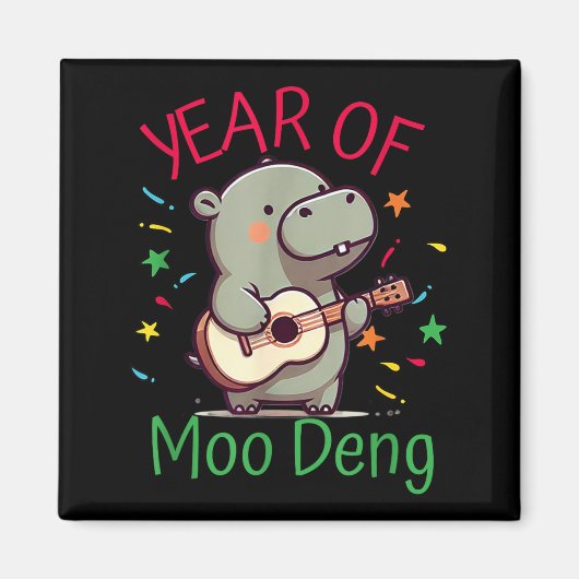 Moo Deng Is A Pygmy Hip Happy New Year Funny  Magneet (Voorkant)