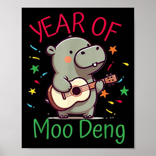 Moo Deng Is A Pygmy Hip Happy New Year Funny  Poster (Voorkant)