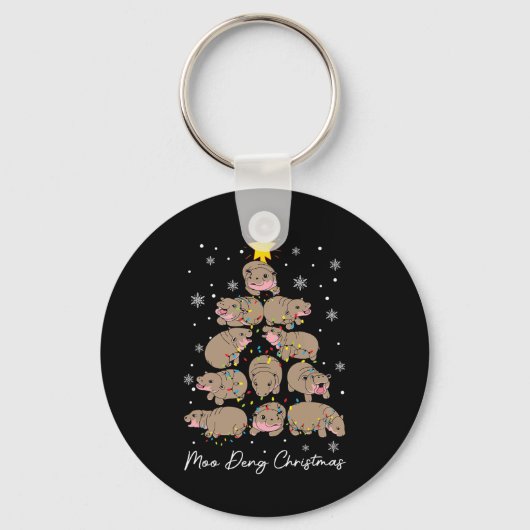 Moo Deng Kerstboom Grappig Schattige Ba Sleutelhanger (Voorkant)