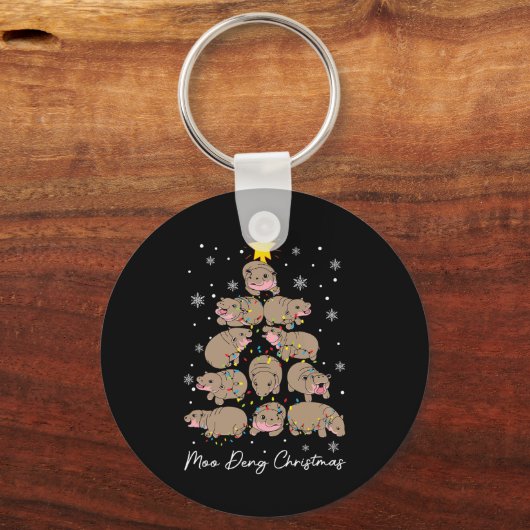 Moo Deng Kerstboom Grappig Schattige Ba Sleutelhanger (Voorkant)