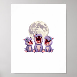 Moo deng met de maan Moo Deng Funny Moo-Deng Mem Poster