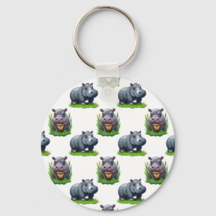 Moo Deng Nijlpaard Dier Patroon Ontwerp Sleutelhanger