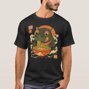 Moo Deng nijlpaard eet ramen op zijn Japans. T-shirt