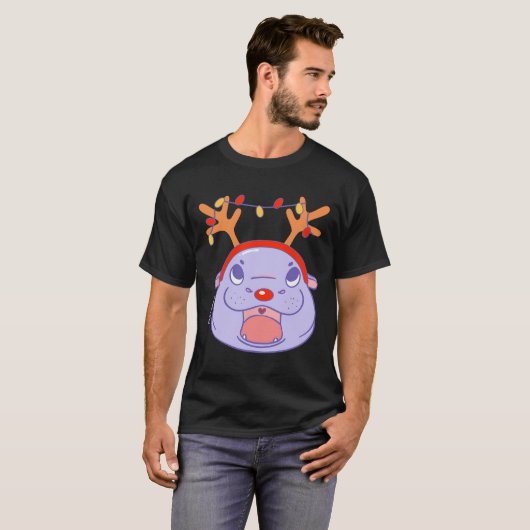 Moo Deng Rendier Kerstmis Xmas Schattigee Zoo Safa T-shirt (Voorkant volledig)