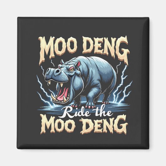 Moo Deng Ride the Moo Deng Funny Hippo Magneet (Voorkant)