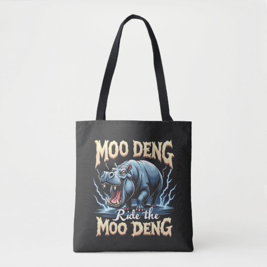 Moo Deng Ride the Moo Deng Funny Hippo Tote Bag (Voorkant)
