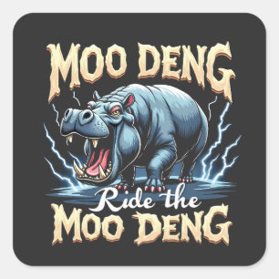 Moo Deng Rijdt de Moo Deng Grappige Nijlpaard Vierkante Sticker