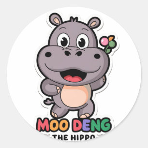 Moo Deng Schattigee Cartoon Hippo Ronde Sticker
