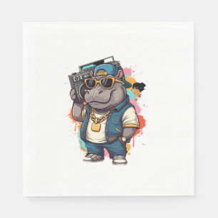 Moo Deng Shirt Moo Deng Hippo Hip Hop Boombox Gang Servet