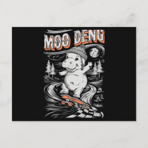 Moo Deng: Speelse nijlpaarden op een skateboard Briefkaart