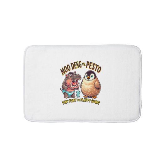 Moo Deng vs. Pesto Angry Hippo vs. Fluffy Penguin Badmat (Voorkant)