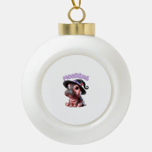 Moo-Deng Witch Halloween Hippo Schattige Baby Pygm Keramische Bal Ornament