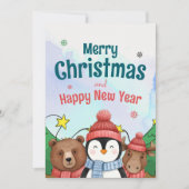 Moo Dier Watercolor Kerstmis Blauwe kleur Feestdagenkaart (Voorkant)