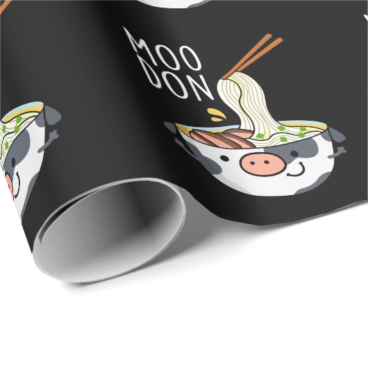 Moo-don Funny Udon Pun Dark BG Cadeaupapier (Rol Hoek)