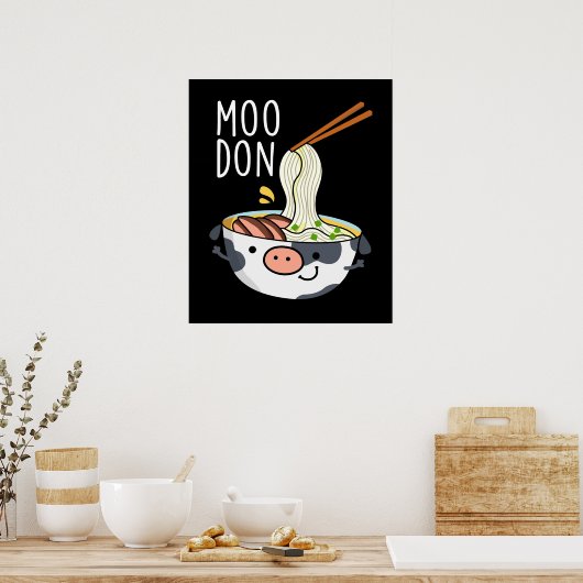 Moo-don Funny Udon Pun Dark BG Poster (Keuken)