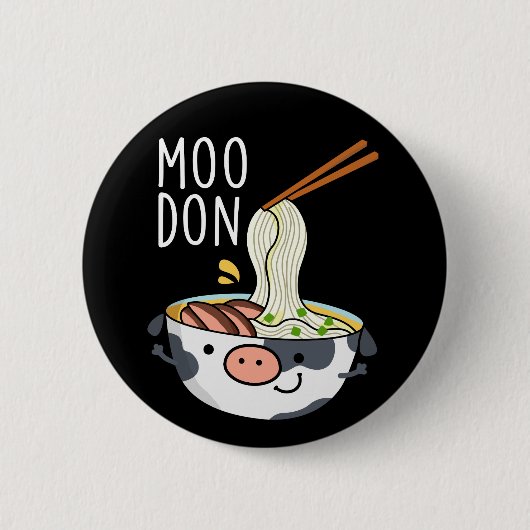 Moo-don Funny Udon Pun Dark BG Ronde Button 5,7 Cm (Voorkant)