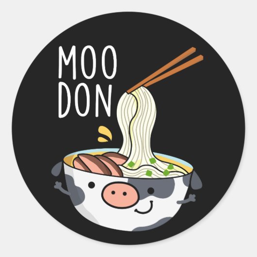 Moo-don Funny Udon Pun Dark BG Ronde Sticker (Voorkant)
