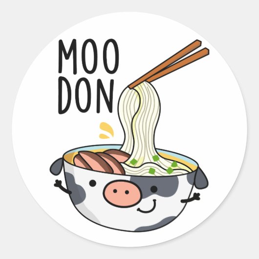 Moo-don Funny Udon Pun Ronde Sticker (Voorkant)