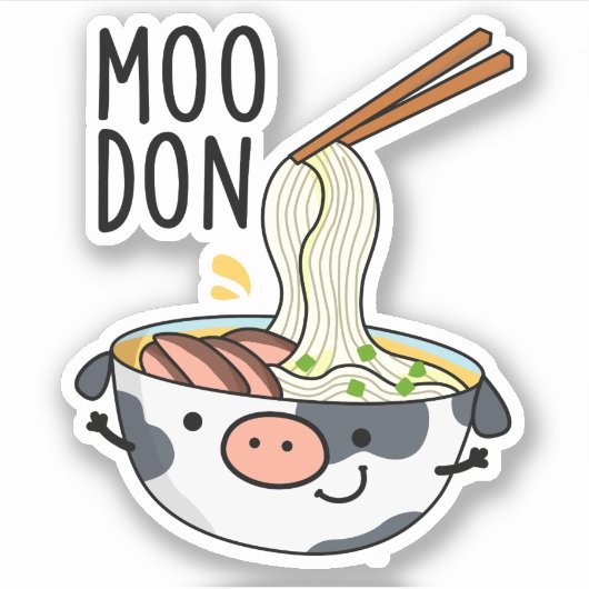 Moo-don Funny Udon Pun Sticker (Voorkant)