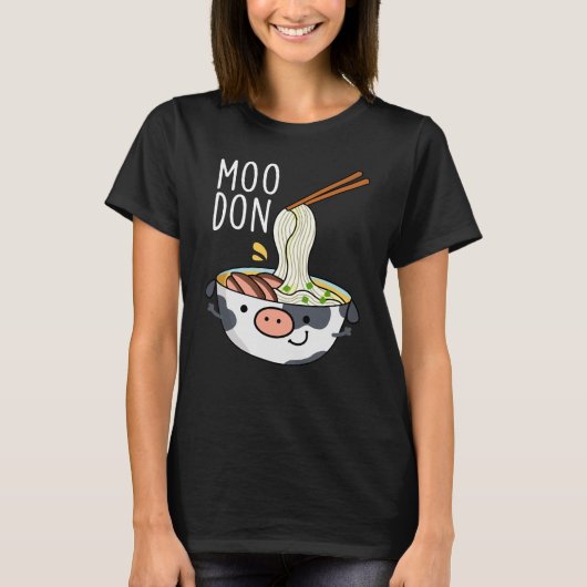 Moo-don Grappige Udon Woordspeling Donkere BG T-shirt (Voorkant)