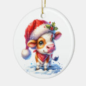 Moo-ey Christmas | Koe in Santa Hat Keramisch Ornament (Links)