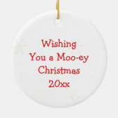 Moo-ey Christmas | Koe in Santa Hat Keramisch Ornament (Achterkant)