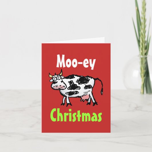 Moo-ey kerstfeest Funny Koe Wenskaart Feestdagen Kaart (Voorkant)