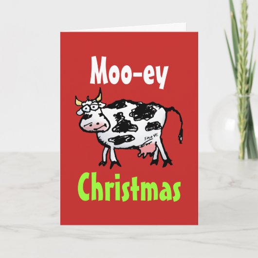 Moo-ey kerstfeest Funny Koe Wenskaart Feestdagen Kaart (Voorkant)
