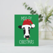 Moo-ey kerstKoe Funny Santa Claus Briefkaart (Staand voorkant)
