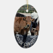 Moo-ey Kerstmis Funny Cow Holiday Keramisch Ornament (Rechts)