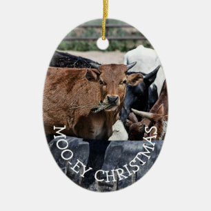 Moo-ey Kerstmis Funny Cow Holiday Keramisch Ornament